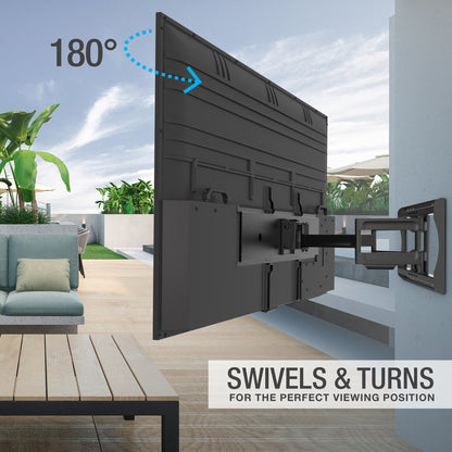 Outdoor mount allows user to swivel and turn TV for the perfect viewing position